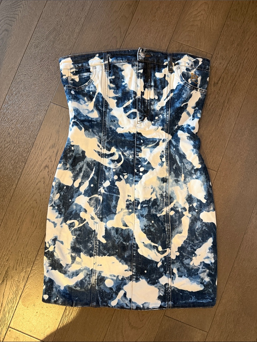 Bleached Denim Strapless Mini Dress